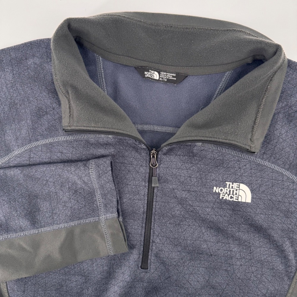 The North Face Pullover‎ Mens XL Grey Geometric Grid 1/4 Zip Fleece Contrast